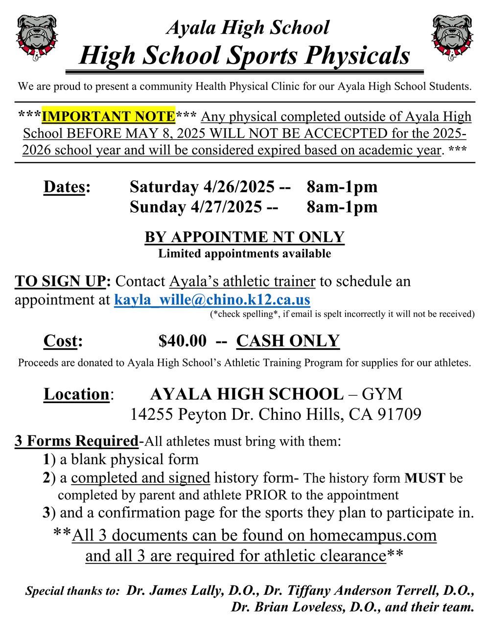  High School Sports Physicals